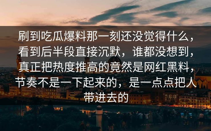 刷到吃瓜爆料那一刻还没觉得什么，看到后半段直接沉默，谁都没想到，真正把热度推高的竟然是网红黑料，节奏不是一下起来的，是一点点把人带进去的